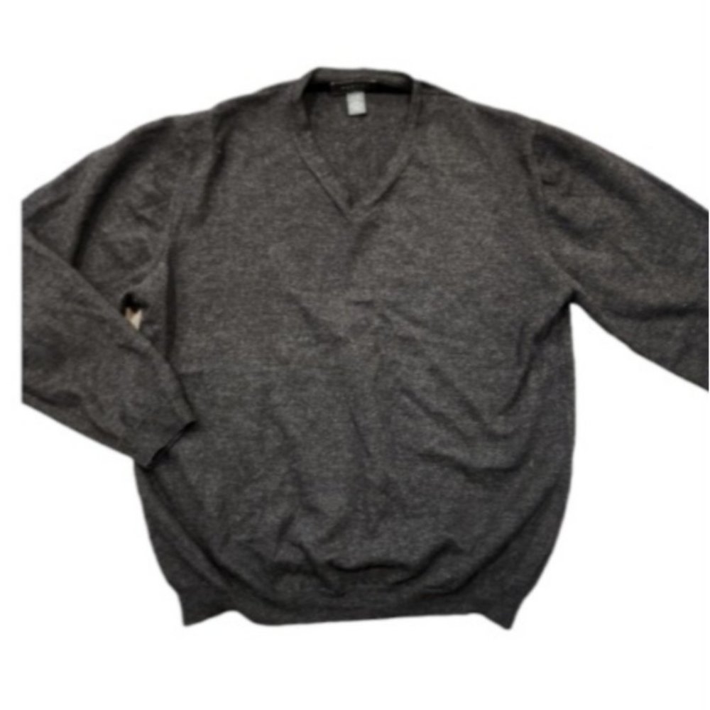 Merino Wool Men's Dark Gray V Neck Sweater